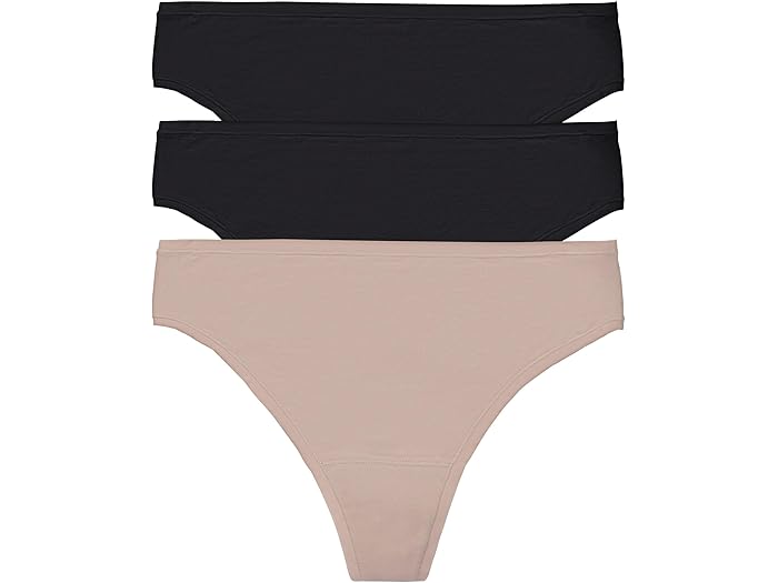 (取寄) ナトリ レディース ブリス ベア コットン トング 3-パック Natori women Bliss Bare Cotton Thong 3-Pack Black/Black/Cafe