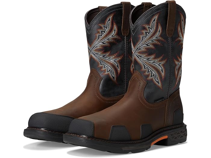 (取寄) アリアット メンズ オーバードライブ ワイド スクエア トゥ コンポジット トゥ ワーク ブーツ Ariat men OverDrive Wide Square Toe Composite Toe Work Boots Brown/Rough Stone画像