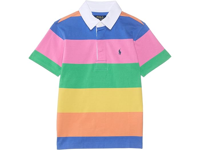 (取寄) ラルフローレン キッズ ボーイズ ストライプド コットン ショートスリーブ ラグビー シャツ (トドラー/リトル キッド) Polo Ralph Lauren Kids boys Striped Cotton Short-Sleeve Rugby Shirt (Toddler/Little Kid) Laguna Pink Multi/C7940