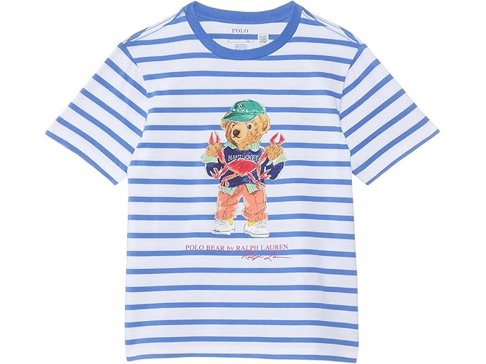 (取寄) ラルフローレン キッズ ボーイズ ポロ ベアー ストライプド コットン ジャージ ティー (トドラー/リトル キッド) Polo Ralph Lauren Kids boys Polo Bear Striped Cotton Jersey Tee (Toddler/Little Kid) SP25 Scottsdale Blue/White Bear