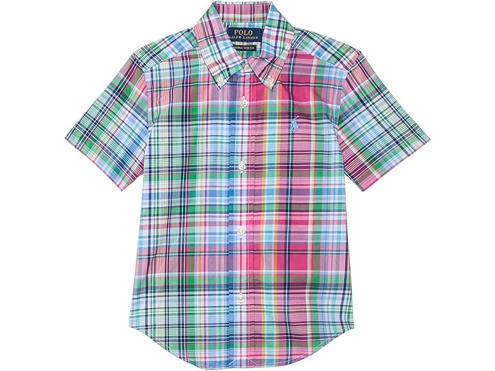 (取寄) ラルフローレン キッズ ボーイズ プレイド コットン ポプリン ショートスリーブ シャツ (トドラー/リトル キッド) Polo Ralph Lauren Kids boys Plaid Cotton Poplin Short-Sleeve Shirt (Toddler/Little Kid) B6764b Pink Blue Multi