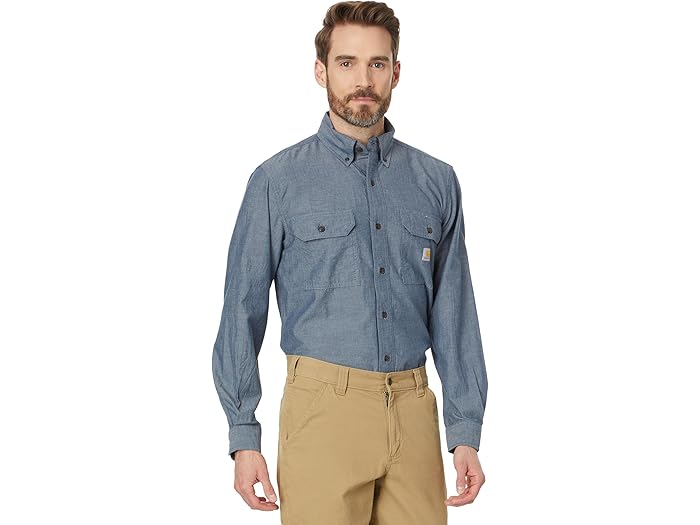 (取寄) カーハート メンズ ルーズ フィット ミッドウエイト シャンブレー ロング スリーブ シャツ Carhartt men Loose Fit Midweight Chambray Long Sleeve Shirt Denim Blue Chambray