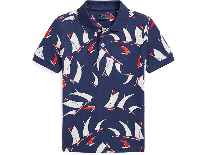 (取寄) ラルフローレン キッズ ボーイズ コットン メッシュ ポロ シャツ (トドラー/リトル キッド) Polo Ralph Lauren Kids boys Sailboat-Print Cotton Mesh Polo Shirt (Toddler/Little Kid) Deco Sails Print Navy