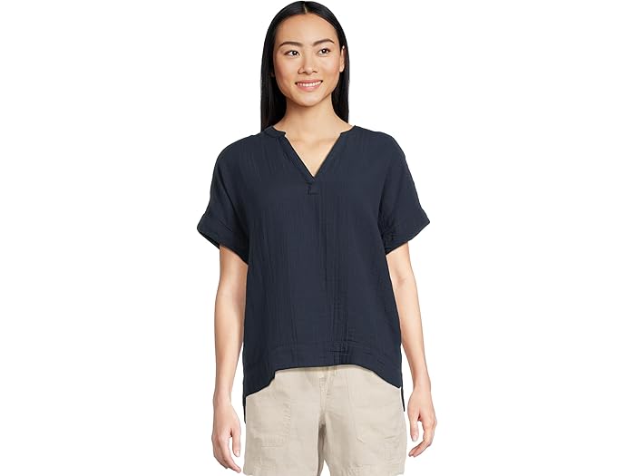 (取寄) エルエルビーン レディース クラウド ガーゼ シャツ ショート スリーブ L.L.Bean women Cloud Gauze Shirt Short Sleeve Classic Navy