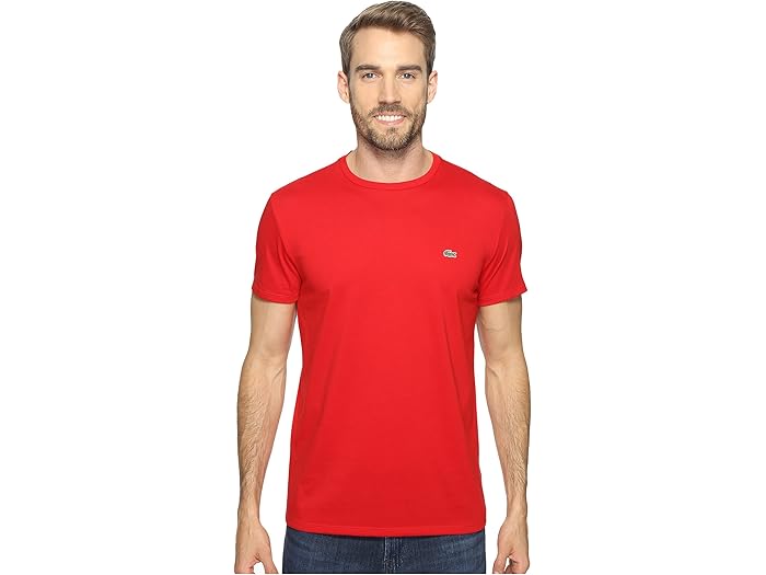 (取寄) ラコステ メンズ ショートスリーブ ピマ ジャージ クルーネック Tシャツ Lacoste men Short-Sleeve Pima Jersey Crewneck T-Shirt Red