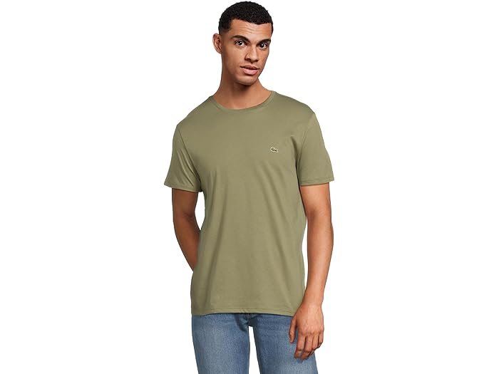 (取寄) ラコステ メンズ モノクローム コットン ピマ ジャージ クルー ネック Tシャツ Lacoste men Monochrome Cotton Pima Jersey Crew Neck T-shirt Khaki