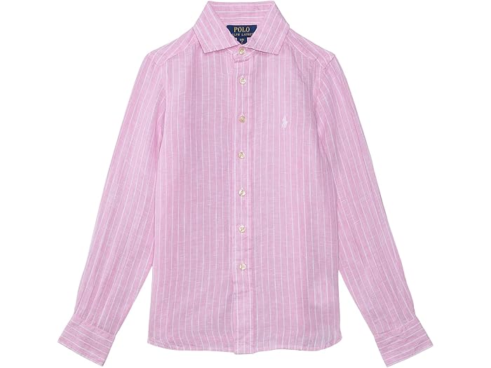 (取寄) ラルフローレン キッズ ボーイズ ストライプド リネン シャツ (トドラー/リトル キッド) Polo Ralph Lauren Kids boys Striped Linen Shirt (Toddler/Little Kid) B6749b Carmel Pink/White