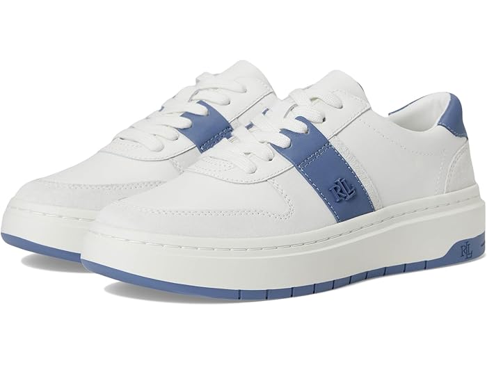 (取寄) ローレン ラルフローレン レディース ハーリー カラーブロックト レザー スニーカー Lauren Ralph Lauren women Harlie Color-Blocked Leather Sneakers Snow White/Bianco/Capri Blue