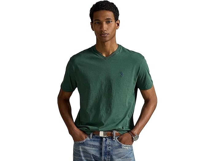 (取寄) ラルフローレン メンズ クラシック フィット ジャージ V-ネック Tシャツ Polo Ralph Lauren men Classic Fit Jersey V-Neck T-Shirt Washed Forest