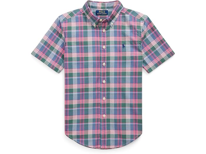 (取寄) ラルフローレン キッズ ボーイズ プレイド コットン オックスフォード ショート スリーブ シャツ (ビッグ キッド) Polo Ralph Lauren Kids boys Plaid Cotton Oxford Short Sleeve Shirt (Big Kid) Green Blue Multi