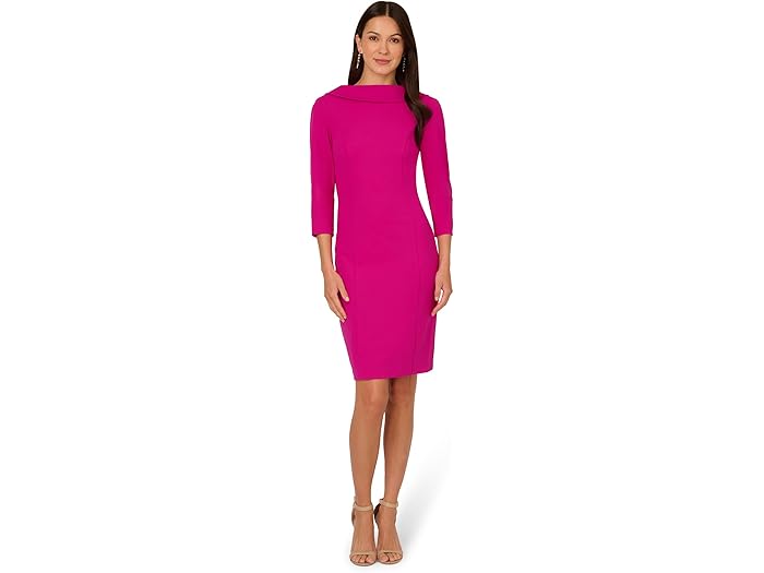 (取寄) アドリアナ パぺル レディース ロールド ネック クレープ ミディ ドレス Adrianna Papell women Rolled Neck Crepe Midi Dress Pink Flambe