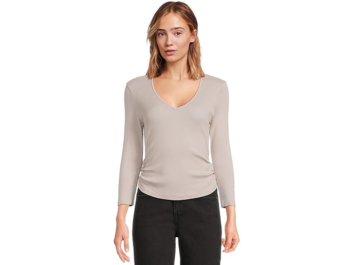 (取寄) マイケル スターズ レディース シルヴィー V-ネック シャード サイズ ティー Michael Stars women Sylvie V-Neck Shirred Sides Tee Cement