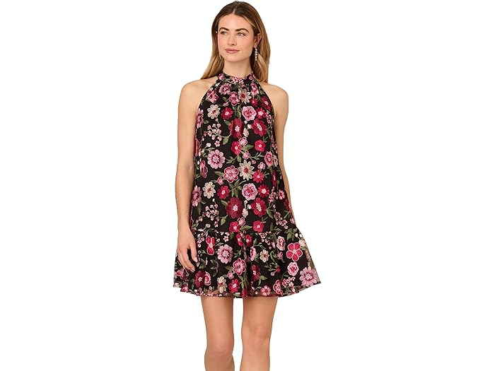 (取寄) アドリアナ パぺル レディース エンブロイダー ショート ドレス Adrianna Papell women Embroidered Short Dress Pink Multi