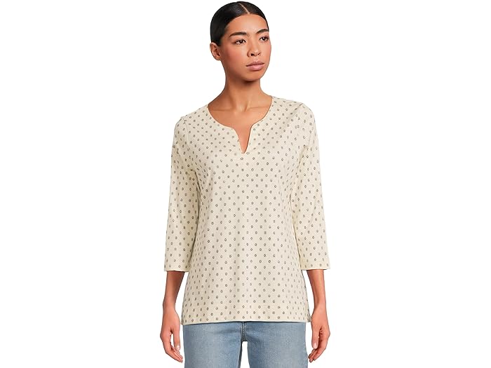 (取寄) エルエルビーン レディース ピマ トップス スプリットネック チュニック 3/4 スリーブ プリント L.L.Bean women Pima Tops Split-Neck Tunic 3/4 Sleeve Print Cream/Classic Navy Dot