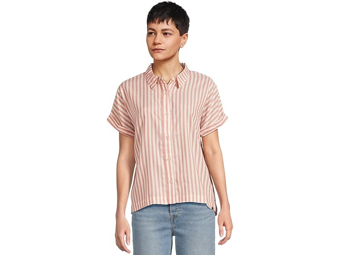 (取寄) エルエルビーン レディース マウンテンサイド シャツ ショート スリーブ L.L.Bean women Mountainside Shirt Short Sleeve Sienna Brick Wide Stripe