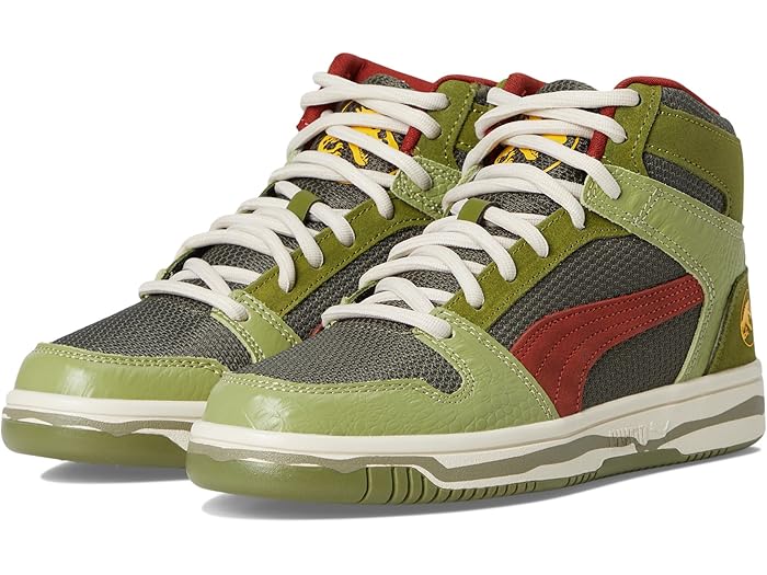 (取寄) プーマ キッズ キッズ リバウンド レイアップ ミッド ジュラシック ワールド シューズ (ビッグ キッド) PUMA Kids kids Rebound Layup Mid Jurassic World Shoes (Big Kid) Green Moss/Mars Red/Yellow Sizzle画像