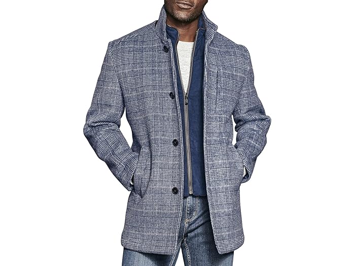 (取寄) ジョンストン&マーフィー メンズ ウール カー コート ウィズ ビブ Johnston & Murphy men Wool Car Coat with Bib Navy Plaid