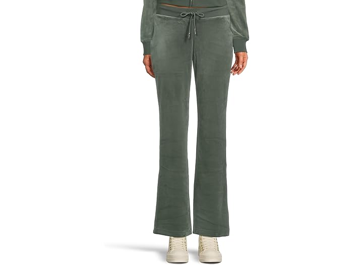 (取寄) ジューシークチュール レディース ソリッド リブ ウェスト ベロア パンツ ウィズ ドローコード Juicy Couture women Solid Rib Waist Velour Pants With Drawcord Dark Forest
