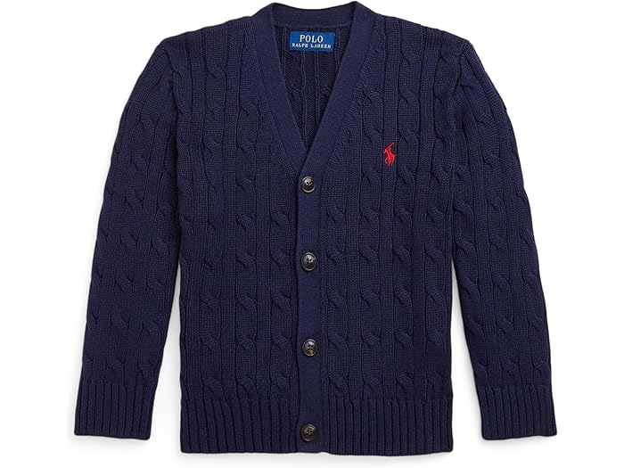 (取寄) ラルフローレン キッズ ボーイズ ケーブルニット コットン V-ネック カーディガン (トドラー/リトル キッド) Polo Ralph Lauren Kids boys Cable-Knit Cotton V-neck Cardigan (Toddler/Little Kid) RL Navy