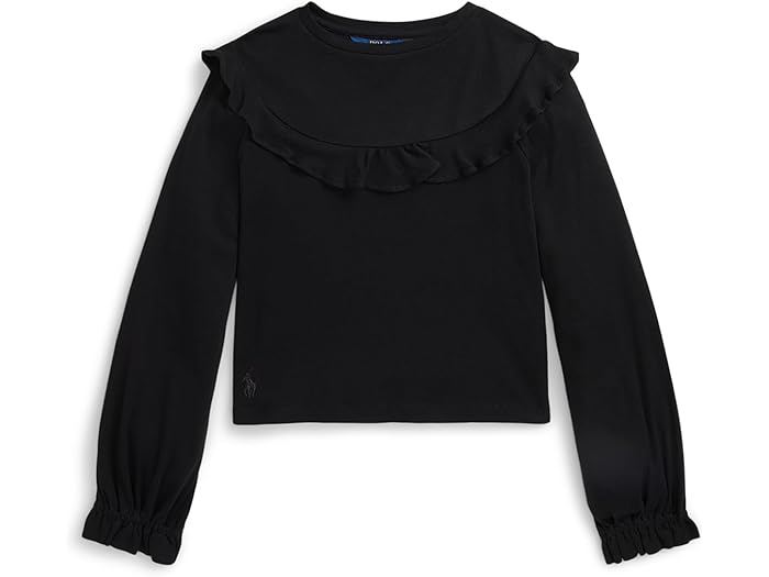 (取寄) ラルフローレン キッズ ガールズ ラッフルド トップ (ビッグ キッド) Polo Ralph Lauren Kids girls Ruffled Cotton-Modal Top (Big Kid) Polo Black