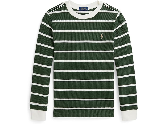 (取寄) ラルフローレン キッズ ボーイズ ストライプド ワッフル コットン ロング スリーブ ティー (トドラー/リトル キッド) Polo Ralph Lauren Kids boys Striped Waffle Cotton Long Sleeve Tee (Toddler/Little Kid) Bottle Green/Trophy Cream
