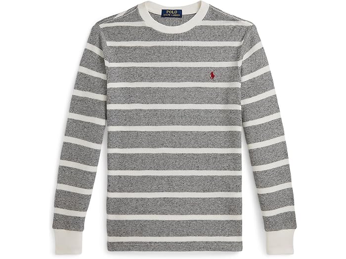 (取寄) ラルフローレン キッズ ボーイズ ストライプド ワッフル コットン ロング スリーブ ティー (ビッグ キッド) Polo Ralph Lauren Kids boys Striped Waffle Cotton Long Sleeve Tee (Big Kid) Collegiate Heather/Trophy Cream