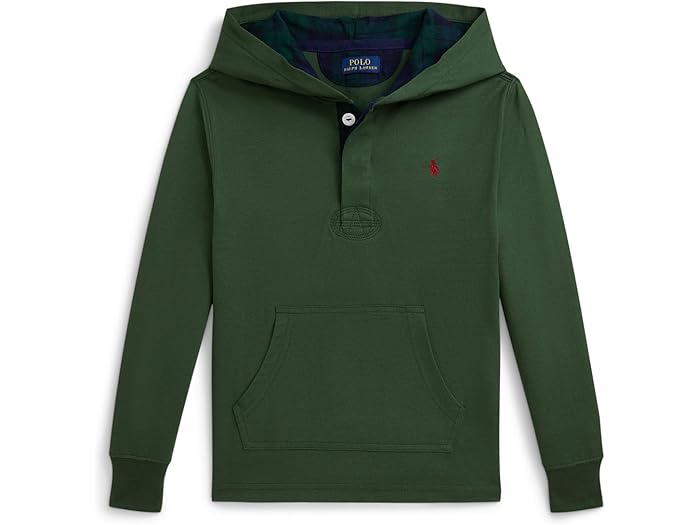 (取寄) ラルフローレン キッズ ボーイズ フーデット ラグビー シャツ (トドラー/リトル キッド) Polo Ralph Lauren Kids boys Plaid-Trim Hooded Rugby Shirt (Toddler/Little Kid) Bottle Green