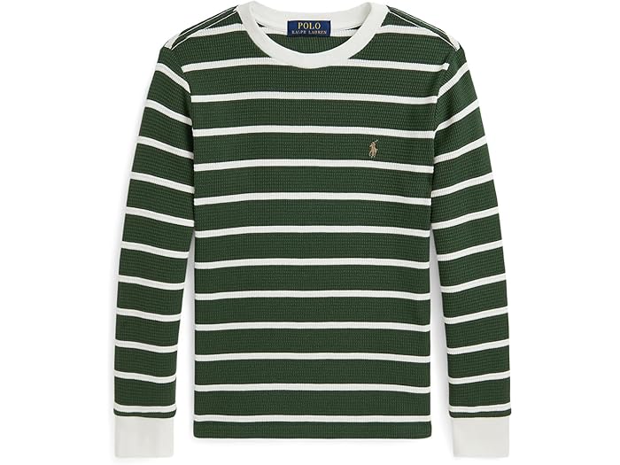 (取寄) ラルフローレン キッズ ボーイズ ストライプド ワッフル コットン ロング スリーブ ティー (ビッグ キッド) Polo Ralph Lauren Kids boys Striped Waffle Cotton Long Sleeve Tee (Big Kid) Bottle Green/Trophy Cream