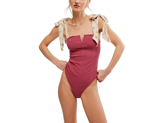 (取寄) フリーピープル レディース プリンテッド ローラ ボディスーツ Free People women Printed Lola Bodysuit Earth Red
