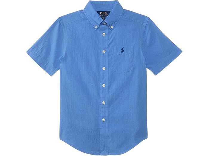 (取寄) ラルフローレン キッズ ボーイズ コットン シアサッカー ショートスリーブ シャツ (ビッグ キッド) Polo Ralph Lauren Kids boys Cotton Seersucker Short-Sleeve Shirt (Big Kid) Harbor Island Blue