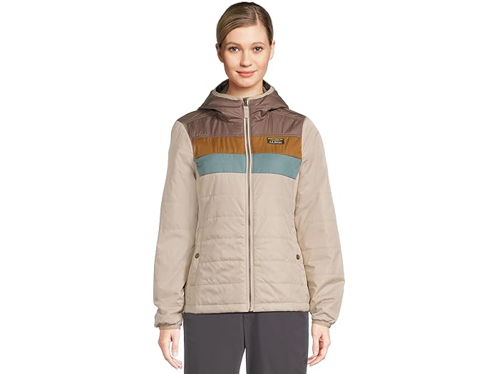 (取寄) エルエルビーン レディース マウンテン クラシック フーデット パファー カラー ブロック L.L.Bean women Mountain Classic Hooded Puffer Color Block Taupe Brown/Gray Birch