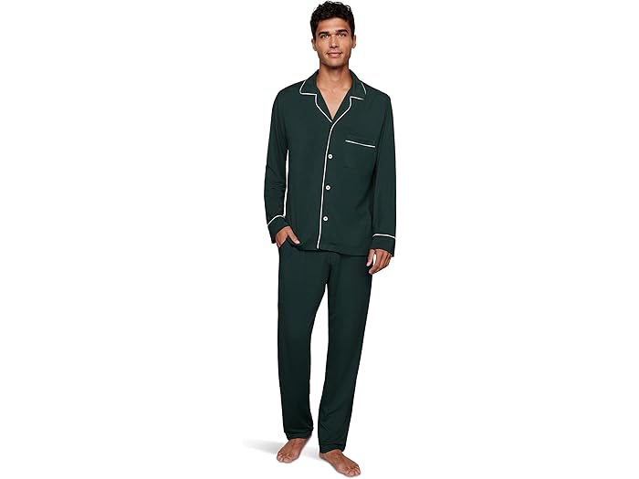 (取寄) エバージェイ メンズ ザ ウィリアム モーダル ロング Pj セット Eberjey men The William Modal Long PJ Set Pine/Ivory