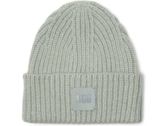 (取寄) アグ レディース チャンキー リブ ビーニー ウィズ ロゴ UGG women Chunky Rib Beanie with Logo Grey Mist
