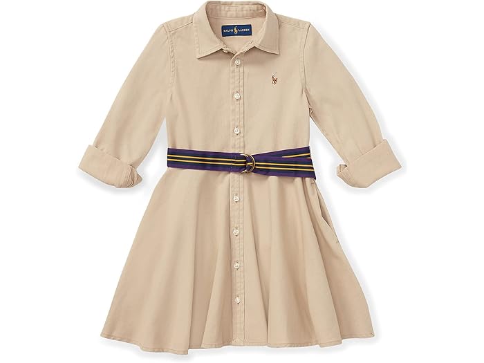 (取寄) ラルフローレン キッズ ガールズ ベルテッド コットン チノ シャツドレス (リトル キッズ) Polo Ralph Lauren Kids girls Belted Cotton Chino Shirtdress (Little Kids) Classic Khaki