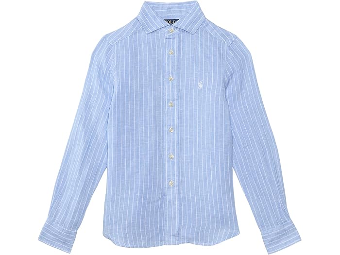 (取寄) ラルフローレン キッズ ボーイズ ストライプド リネン シャツ (ビッグ キッド) Polo Ralph Lauren Kids boys Striped Linen Shirt (Big Kid) B6749A Light Blue/White