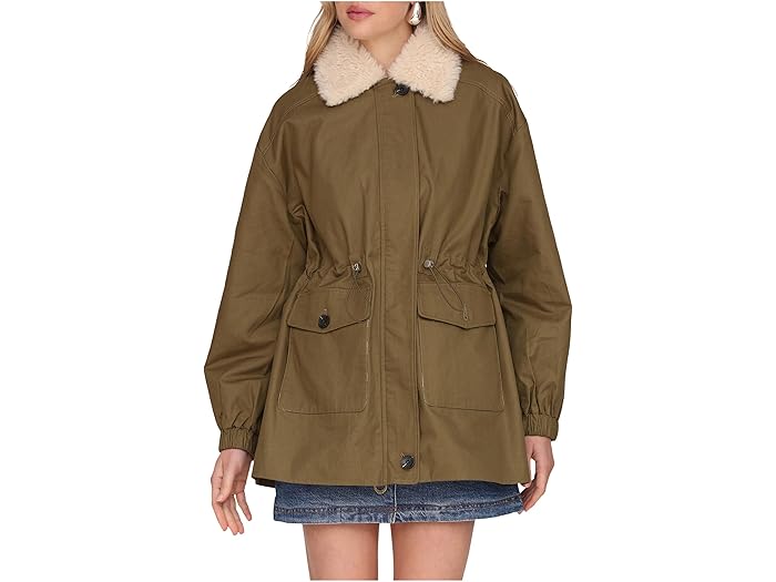 (取寄) アヴェックレフィー レディース シンチ コットン ジャケット ウィズ フォー シアリング カラー Avec Les Filles women Cinched Cotton Jacket With Faux Shearling Collar Army Green
