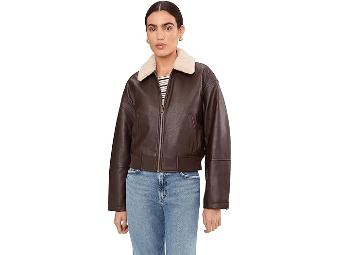 (取寄) リーバイス レディース フォー レザー ボンバー ウィズ シェルパ カラー Levi's women Faux Leather Bomber With Sherpa Collar Brown
