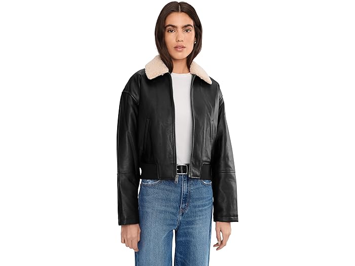 (取寄) リーバイス レディース フォー レザー ボンバー ウィズ シェルパ カラー Levi's women Faux Leather Bomber With Sherpa Collar Black
