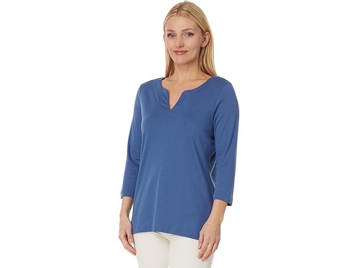 (取寄) エルエルビーン レディース ピマ トップス スプリットネック チュニック 3/4 スリーブ L.L.Bean women Pima Tops Split-Neck Tunic 3/4 Sleeve Deep Blue
