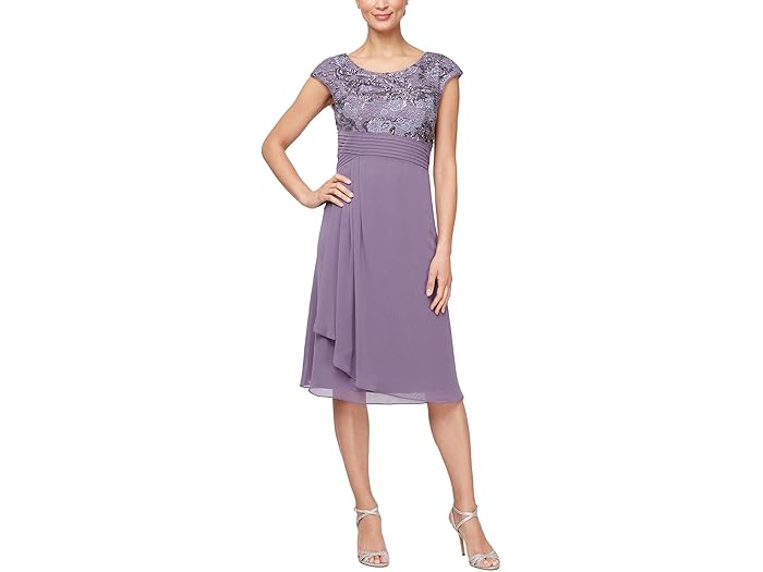 (取寄) アレックス イブニングス レディース ショート エンブロイダード ウィズ プリーツ ウェスト Alex Evenings women Short Embroiderd with Pleated Waist Icy Orchid
