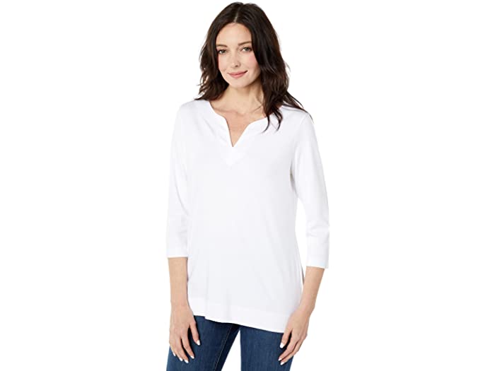 (取寄) エルエルビーン レディース ピマ トップス スプリットネック チュニック 3/4 スリーブ L.L.Bean women Pima Tops Split-Neck Tunic 3/4 Sleeve White