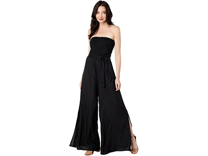 (取寄) ヴィンスカムート レディース ストラップレス スモック ボディス スリット レッグ ジャンプスーツ Vince Camuto women Strapless Smock Bodice Slit Leg Jumpsuit Rich Black