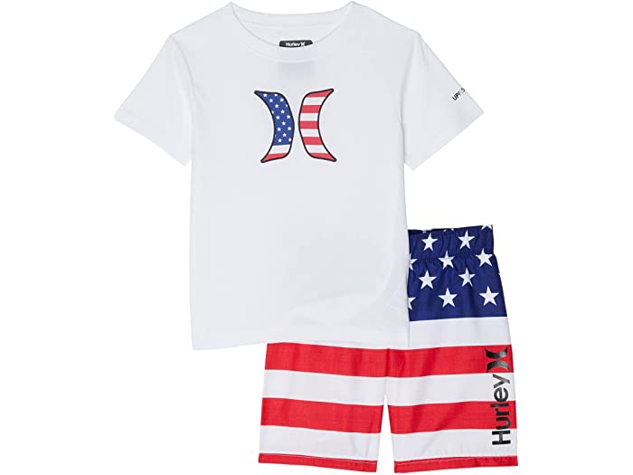 取寄 ハーレー キッズ ボーイズ Upf 50 Tシャツ アンド スイム トランクス ツーピース セット リトル Hurley Kids boys  UPF T-Shirt Swim Trunks Two-Piece Set Little Deep Royal Blue White 【2021新作】