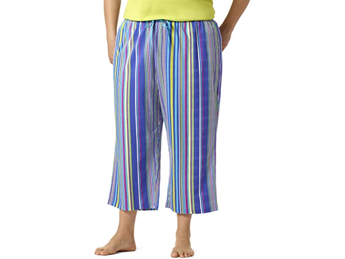 (取寄) ヒュー レディース プラス サイズ シー コースト ストライプ Pj カプリ HUE women Plus Size Sea Coast Stripe PJ Capris Dazzling Blue