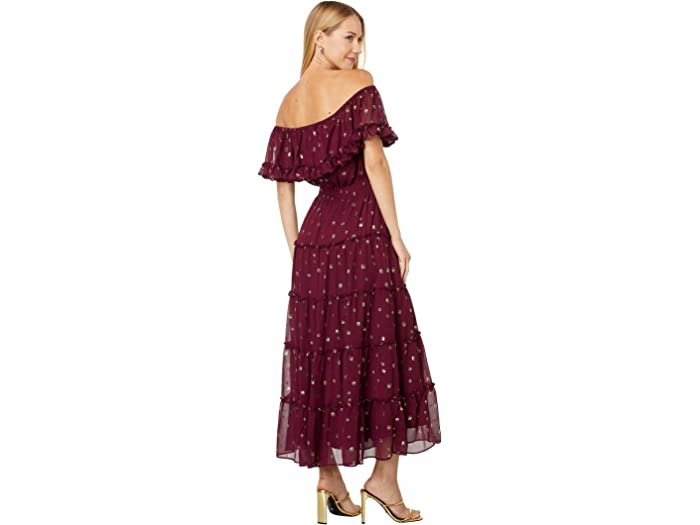 (取寄)ヴィンスカムートショートスリーブティアードフォイルマキシドレスVinceCamutoShortSleeveTieredFoilMaxiDressDeepCranberry