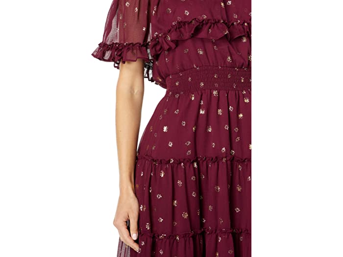 (取寄)ヴィンスカムートショートスリーブティアードフォイルマキシドレスVinceCamutoShortSleeveTieredFoilMaxiDressDeepCranberry
