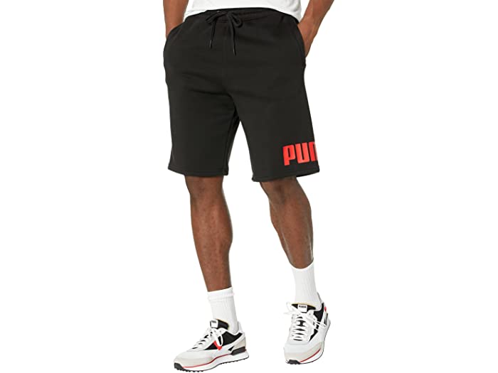 (取寄) プーマ メンズ ビッグ アンド トール ビッグ ロゴ 10 フリース ショーツ PUMA men Big Tall Big Logo 10 Fleece Shorts Cotton Black High-Risk Red