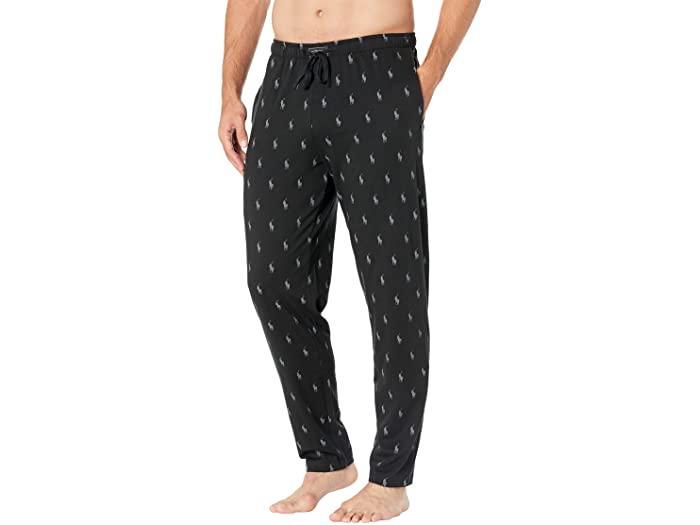 (取寄) ラルフローレン メンズ ニット ジャージ カバード ウエストバンド Pj パンツ Polo Ralph Lauren men Knit Jersey Covered Waistband PJ Pants Polo Black Active Grey All Over Pony Print