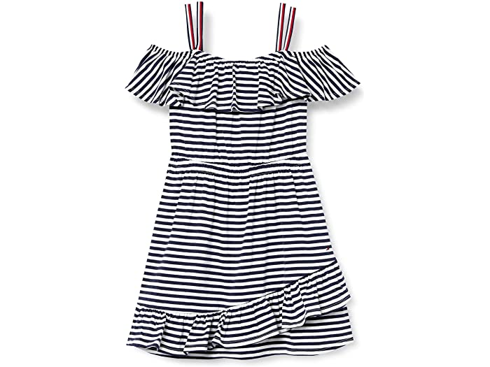 (取寄) トミーヒルフィガー キッズ ガールズ ラッフル ミニ ストライプ ドレス (ビッグ キッズ) Tommy Hilfiger Kids girls Ruffle Mini Stripe Dress (Big Kids) Navy Blazer