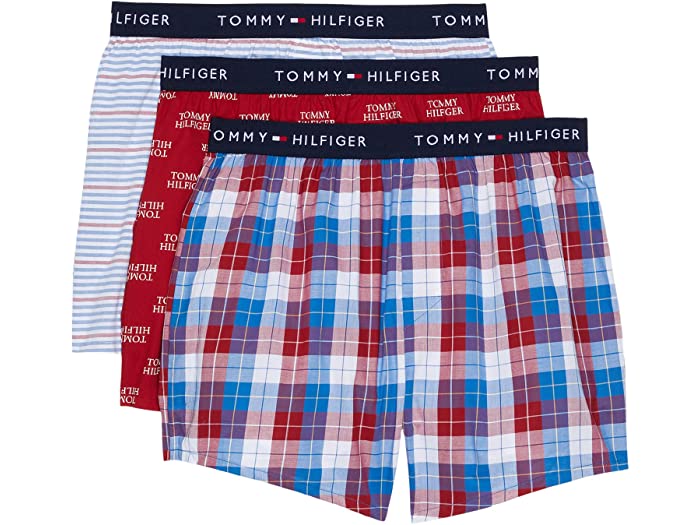 (取寄) トミーヒルフィガー メンズ コットン クラシックス スリム フィット ウーブン ボクサー 3パック Tommy Hilfiger men Cotton Classics Slim Fit Woven Boxer 3-Pack Rouge